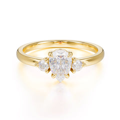 Classic Pear Cut Three Stone Promise Ring Four Claw Prong Setting