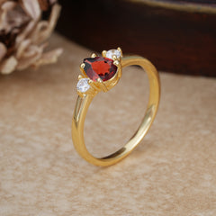 Classic Pear Cut Garnet Three Stone Promise Ring Four Claw Prong Setting