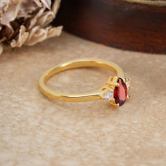 Classic Pear Cut Garnet Three Stone Promise Ring Four Claw Prong Setting