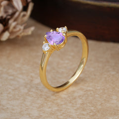 Classic Pear Cut Amethyst Three Stone Promise Ring Four Claw Prong Setting