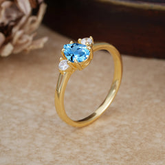 Classic Pear Cut Aquamarine Three Stone Promise Ring Four Claw Prong Setting