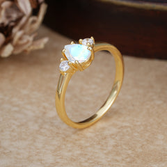 Classic Pear Cut Natural Moonstone Three Stone Promise Ring Four Claw Prong Setting