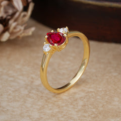 Classic Pear Cut Ruby Three Stone Promise Ring Four Claw Prong Setting