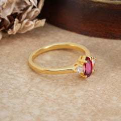 Classic Pear Cut Ruby Three Stone Promise Ring Four Claw Prong Setting