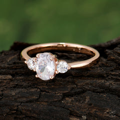 1 Carat Oval Shaped Classic White Three Stone Moissanite Wedding Ring