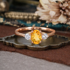 1 Carat Oval Shaped Classic Three Stone Citrine Wedding Ring