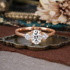 1 Carat Oval Shaped Classic Three Stone Lab Diamond Wedding Ring