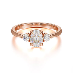 1 Carat Oval Shaped Classic White Three Stone Moissanite Wedding Ring