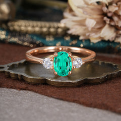 1 Carat Oval Shaped Classic Three Stone Emerald Wedding Ring