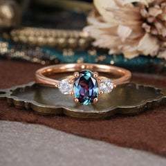 1 Carat Oval Shaped Classic Three Stone Alexandrite Wedding Ring