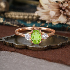 1 Carat Oval Shaped Classic Three Stone Peridot Wedding Ring