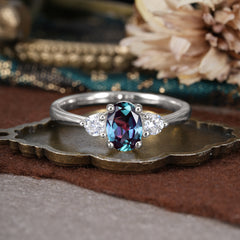 1 Carat Oval Shaped Classic Three Stone Alexandrite Wedding Ring