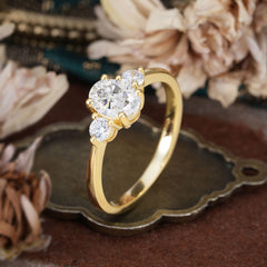 1 Carat Oval Shaped Classic White Three Stone Moissanite Wedding Ring