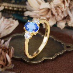 1 Carat Oval Shaped Classic Three Stone Sapphire Wedding Ring