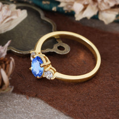 1 Carat Oval Shaped Classic Three Stone Sapphire Wedding Ring