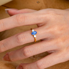 1 Carat Oval Shaped Classic Three Stone Sapphire Wedding Ring