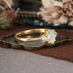 1 Carat Oval Shaped Classic Three Stone Opal Wedding Ring