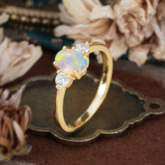 1 Carat Oval Shaped Classic Three Stone Opal Wedding Ring