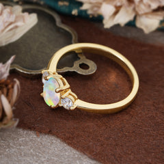 1 Carat Oval Shaped Classic Three Stone Opal Wedding Ring