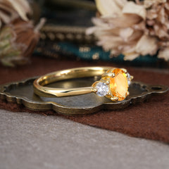 1 Carat Oval Shaped Classic Three Stone Citrine Wedding Ring