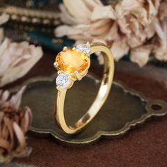 1 Carat Oval Shaped Classic Three Stone Citrine Wedding Ring