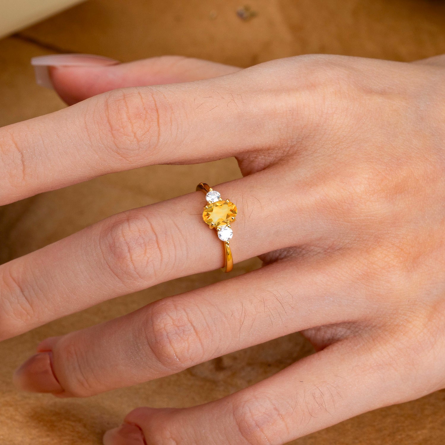 1 Carat Oval Shaped Classic Three Stone Citrine Engagement Ring
