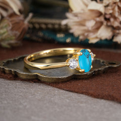1 Carat Oval Shaped Classic Three Stone Turquoise Wedding Ring