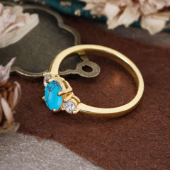 1 Carat Oval Shaped Classic Three Stone Turquoise Wedding Ring