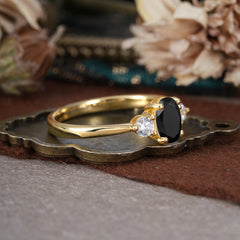 1 Carat Oval Shaped Classic Three Stone Black Onyx Wedding Ring