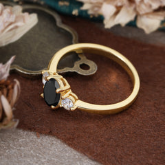 1 Carat Oval Shaped Classic Three Stone Black Onyx Wedding Ring