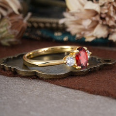 1 Carat Oval Shaped Classic Three Stone Garnet Wedding Ring