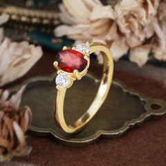 1 Carat Oval Shaped Classic Three Stone Garnet Wedding Ring