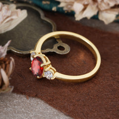 1 Carat Oval Shaped Classic Three Stone Garnet Wedding Ring