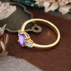 1 Carat Oval Shaped Classic Three Stone Amethyst Wedding Ring