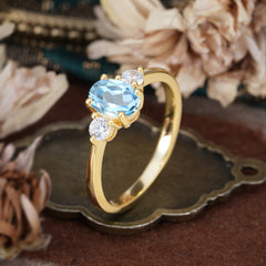 1 Carat Oval Shaped Classic Three Stone Aquamarine Wedding Ring