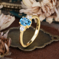 1 Carat Oval Shaped Classic Three Stone Aquamarine Wedding Ring