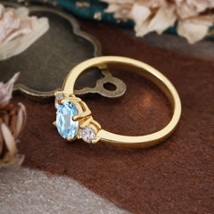 1 Carat Oval Shaped Classic Three Stone Aquamarine Wedding Ring