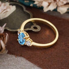 1 Carat Oval Shaped Classic Three Stone Aquamarine Wedding Ring