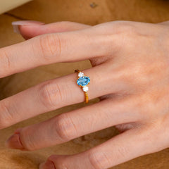 1 Carat Oval Shaped Classic Three Stone Aquamarine Wedding Ring