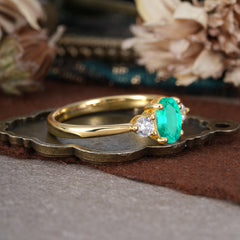 1 Carat Oval Shaped Classic Three Stone Emerald Wedding Ring