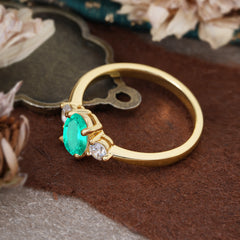 1 Carat Oval Shaped Classic Three Stone Emerald Wedding Ring