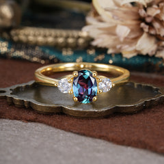 1 Carat Oval Shaped Classic Three Stone Alexandrite Wedding Ring