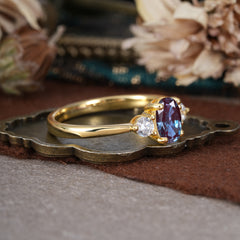 1 Carat Oval Shaped Classic Three Stone Alexandrite Wedding Ring