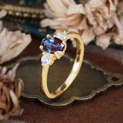 1 Carat Oval Shaped Classic Three Stone Alexandrite Wedding Ring