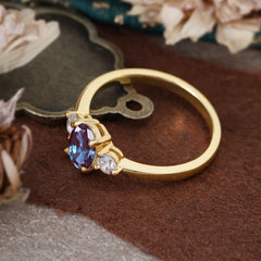1 Carat Oval Shaped Classic Three Stone Alexandrite Wedding Ring
