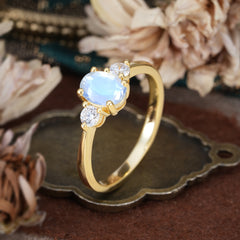 1 Carat Oval Shaped Classic Three Stone Moonstone Wedding Ring