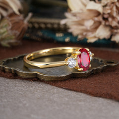 1 Carat Oval Shaped Classic Three Stone Ruby Wedding Ring