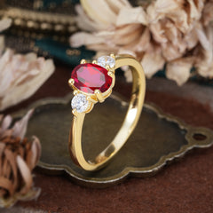 1 Carat Oval Shaped Classic Three Stone Ruby Wedding Ring
