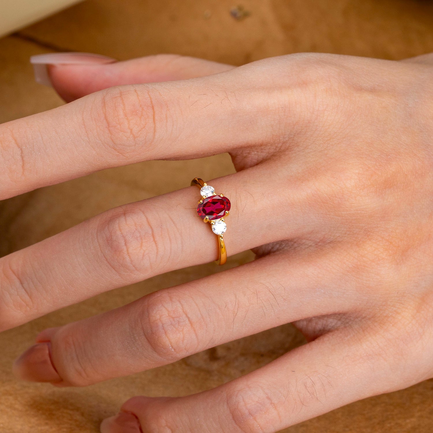1 Carat Oval Shaped Classic Three Stone Ruby Engagement Ring