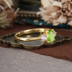 1 Carat Oval Shaped Classic Three Stone Peridot Wedding Ring